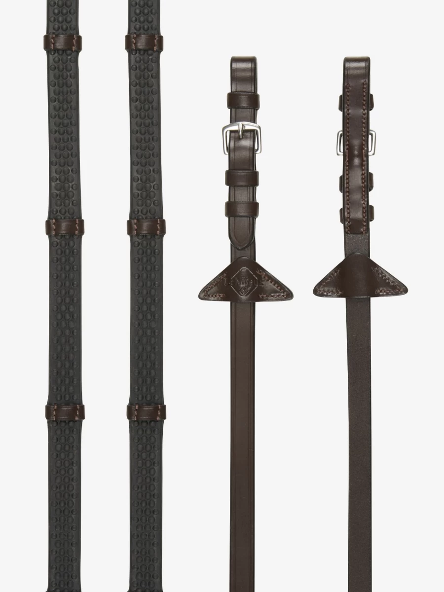 LeMieux Havana & Silver Soft Rubber Reins with Stoppers for Secure Grip