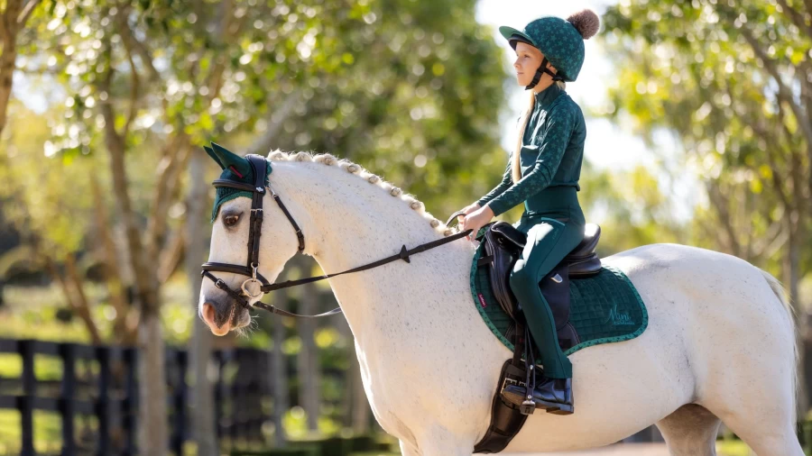 LeMieux Mini Suede Square Jump in Spruce Green for Equestrian Training