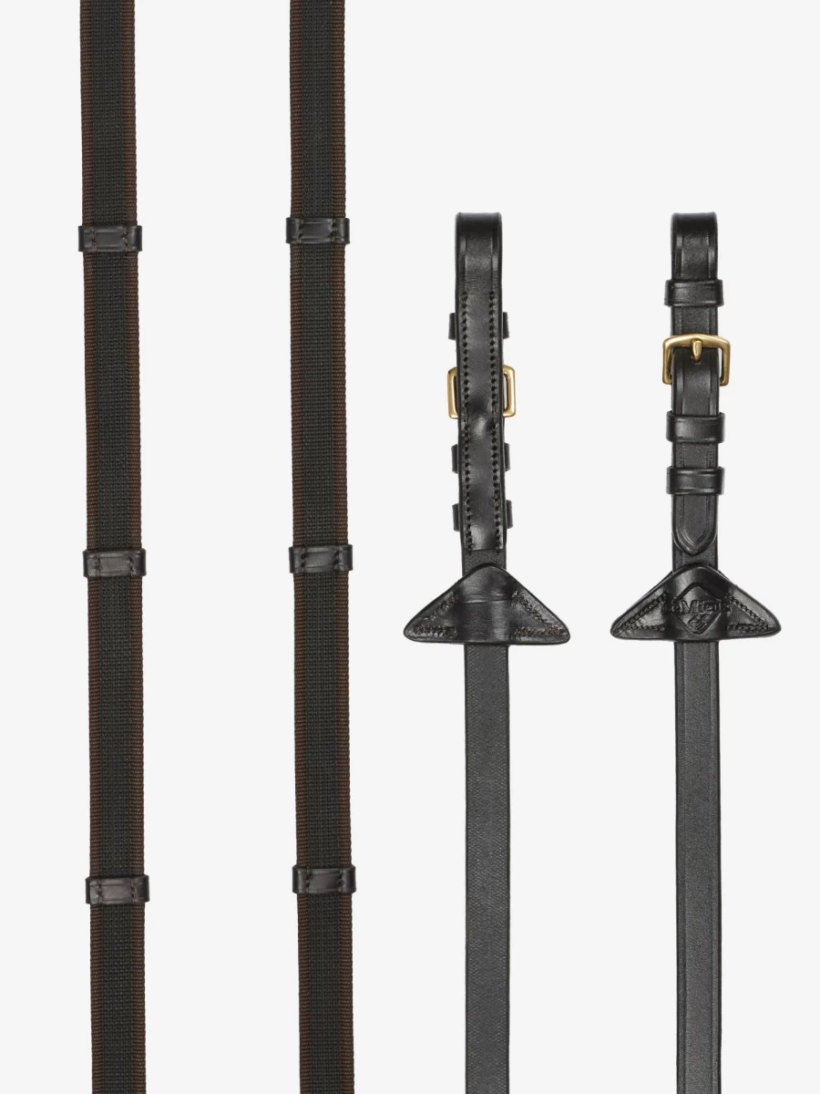 LeMieux Brown/Brass Rubber Grip Continental Horse Riding Reins for Secure Hold