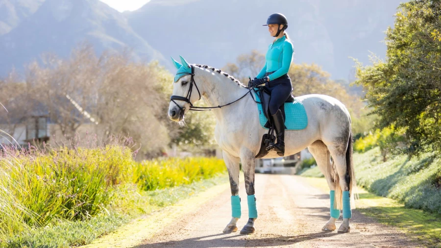 LeMieux Suede Dressage Square Saddle Pad in Azure Blue for Horse Riding