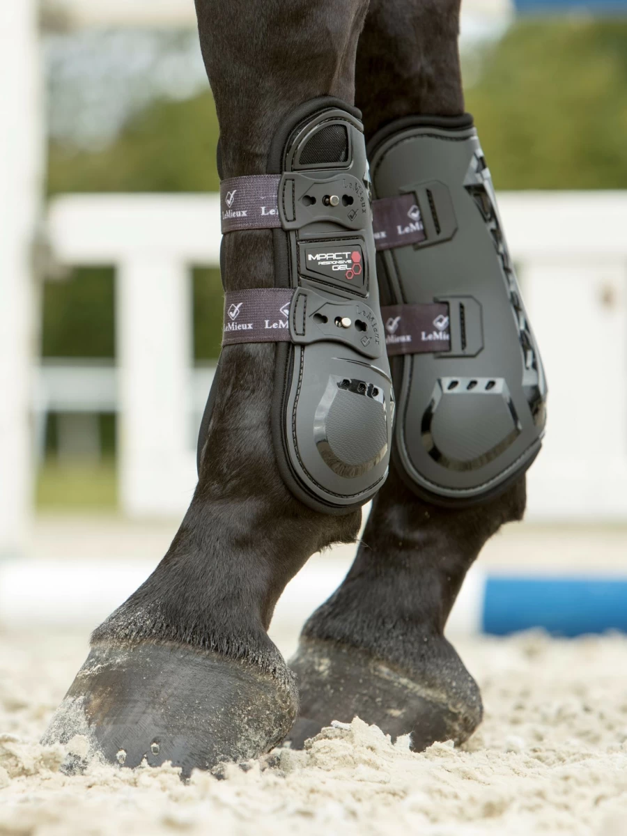 LeMieux Black Impact Responsive Tendon Boots for Horses – Protective Riding Gear
