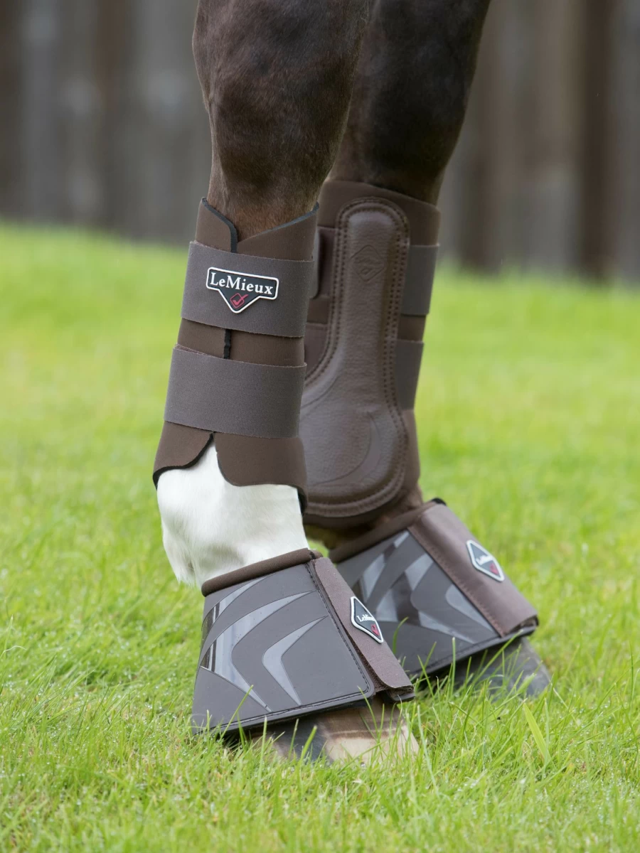 LeMieux Grafter Brushing Boots for Horses - Premium Brown Leather Protective Horse Boots
