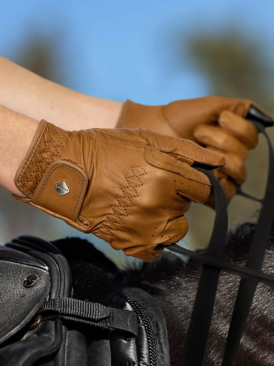 LeMieux Classic Tan Leather Riding Gloves for Equestrian & Horseback Riding