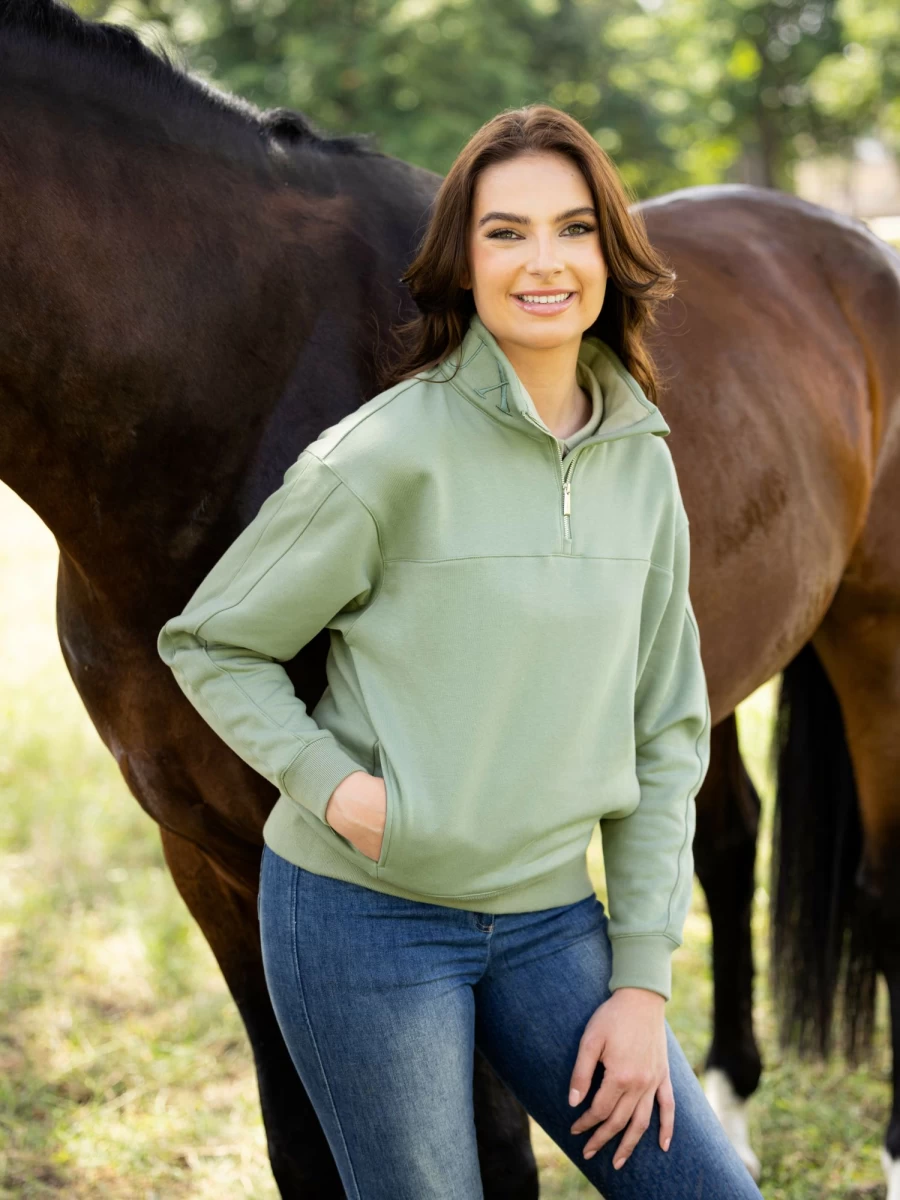 LeMieux Kali Quarter Zip Sweatshirt in Thyme - Lightweight Pullover for Women