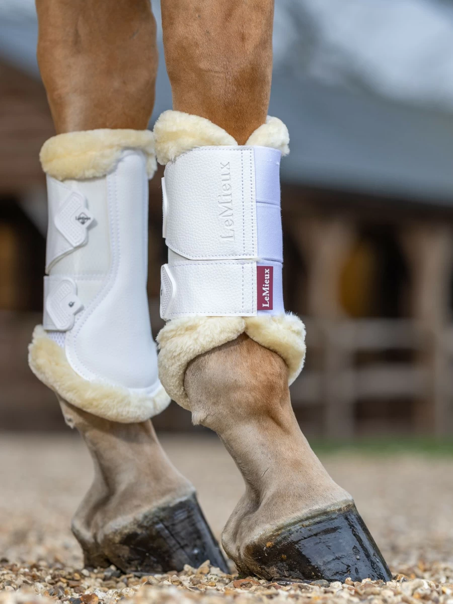 LeMieux White Fleece Edged Mesh Horse Brushing Boots - Breathable & Protective Leg Wear