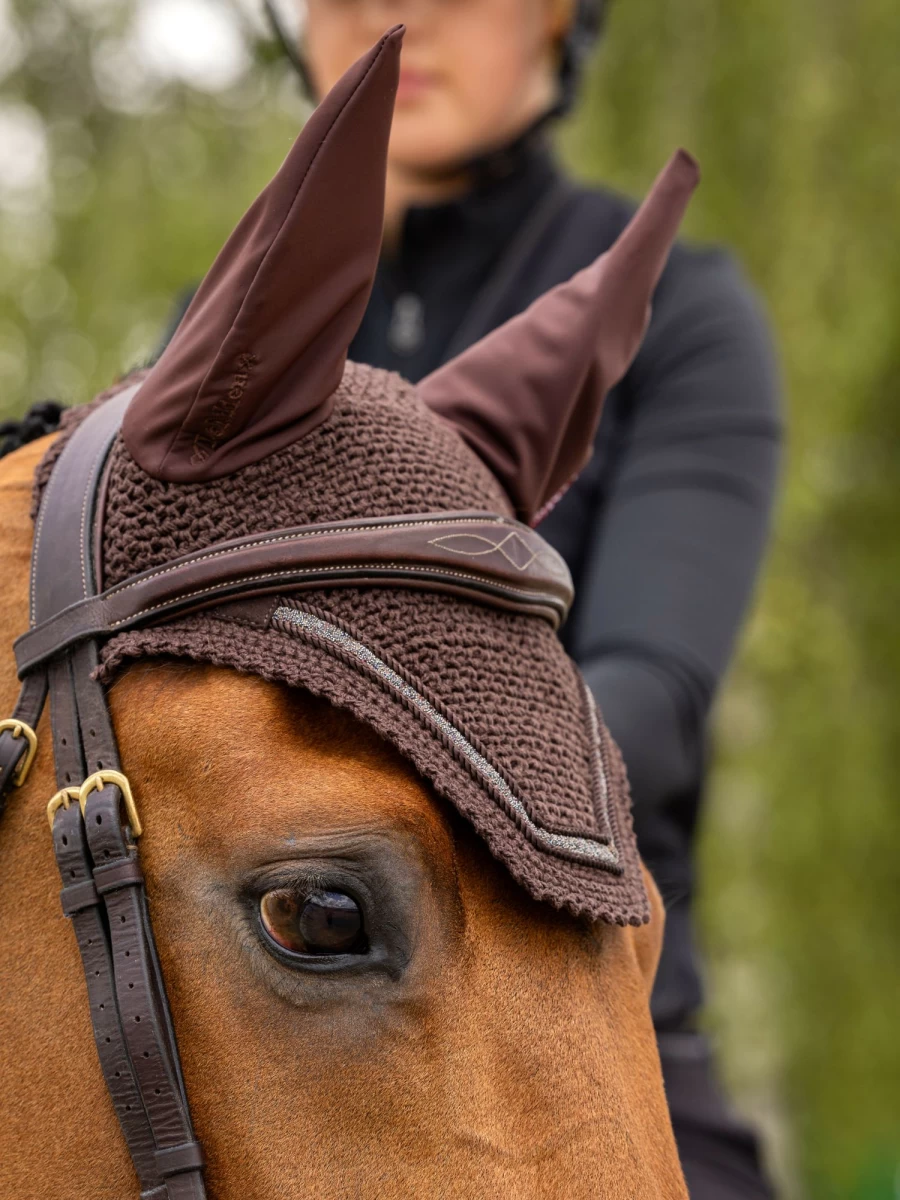 LeMieux Crystal Fly Hood Brown Horse Riding Fly Mask with Crystal Embellishments