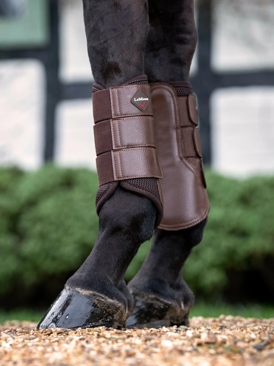 LeMieux Brown Mesh Brushing Boots for Horses – Breathable & Comfortable Equine Leg Protection