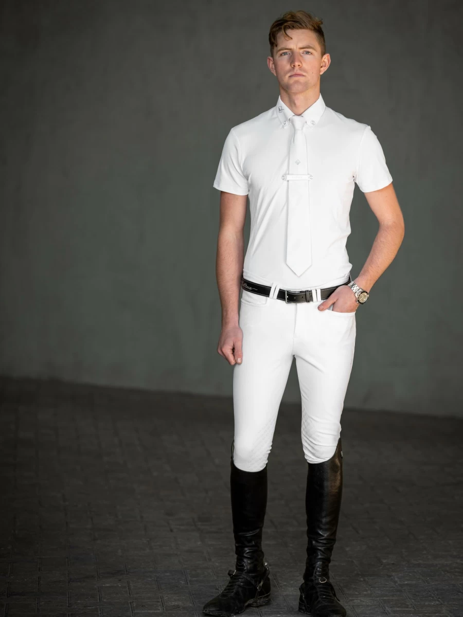 LeMieux Men's White Competition Equestrian Shirt - Performance Riding Shirt for Show Jumping