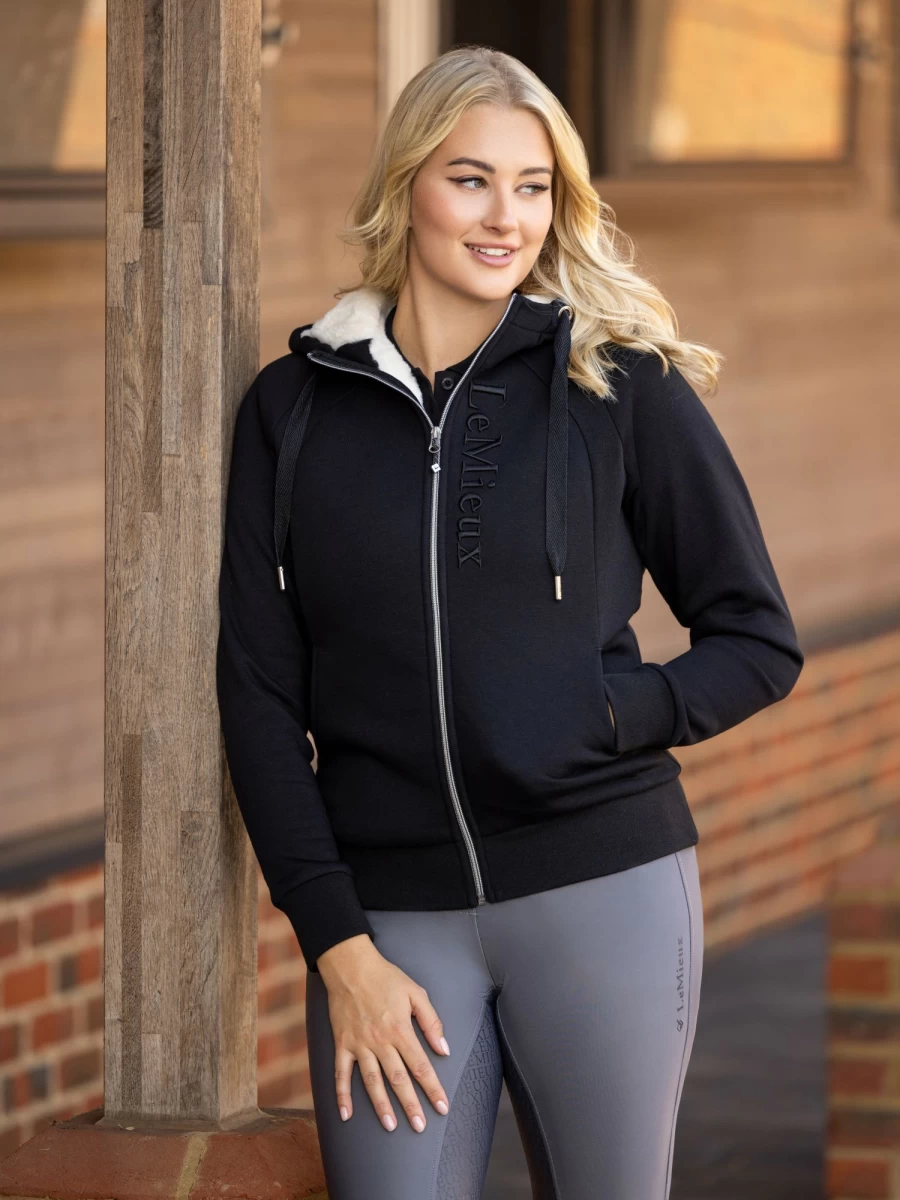 LeMieux Elite Sherpa Lined Zip-Through Hoodie for Men & Women - Warm Fleece-Lined Winter Jacket, Black