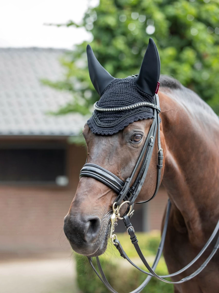 LeMieux Black Diamante Acoustic Fly Hood for Horses – Sparkling Elegance & Comfort