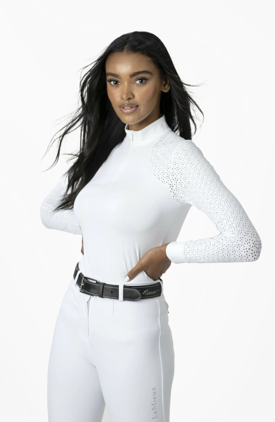 LeMieux Olivia White Long Sleeve Show Shirt for Equestrian Competition