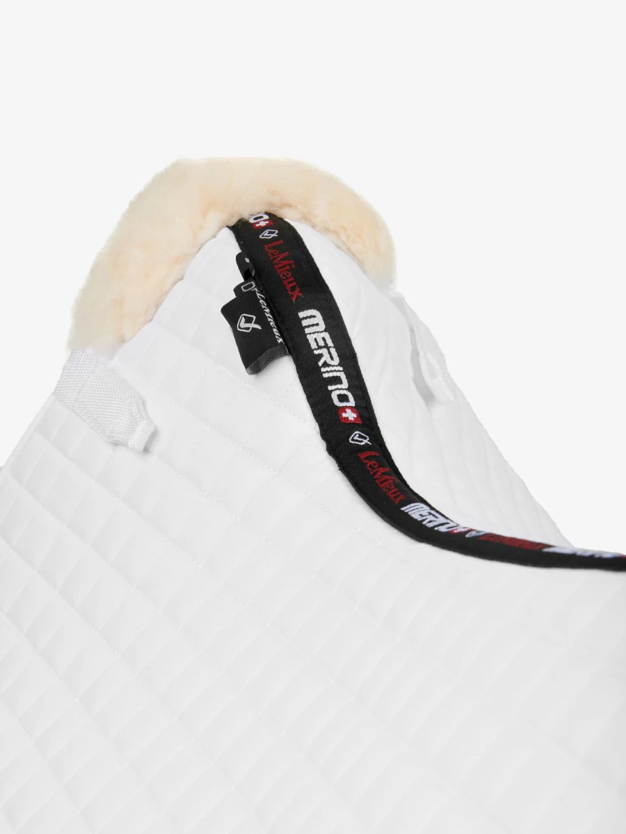 LeMieux Merino Wool Dressage Square White/Natural Half Lined Horse Riding Blanket Large