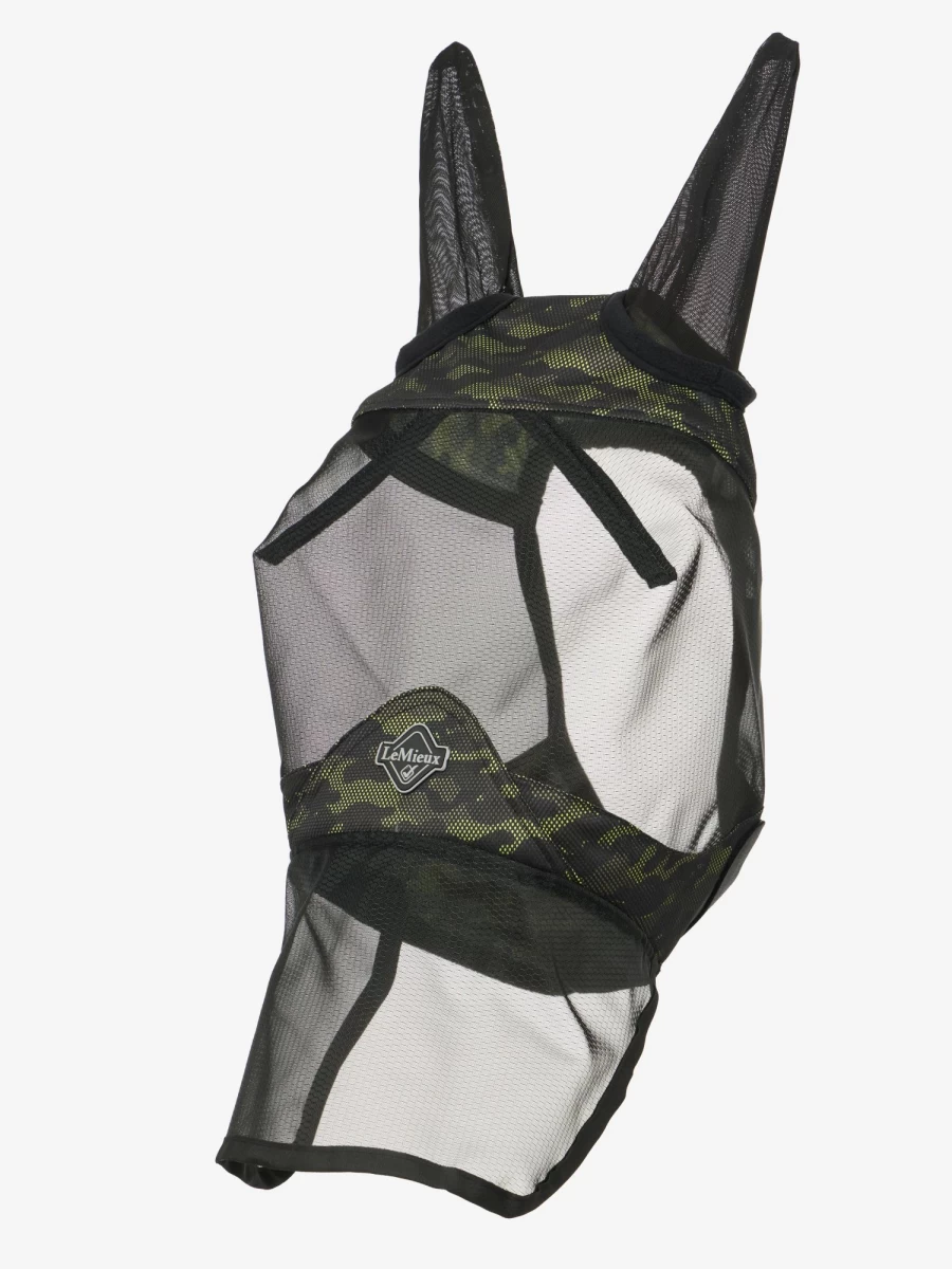 LeMieux Full Fly Mask with Visor - Camo Green Equestrian Riding Protection