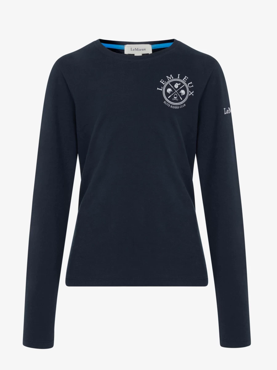 LeMieux Young Rider Lara Long Sleeve T-Shirt for Equestrian - Navy Blue Riding Top