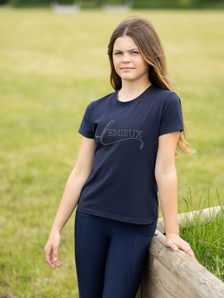 LeMieux Young Rider Diamante Embellished Navy Equestrian T-Shirt for Horse Riding