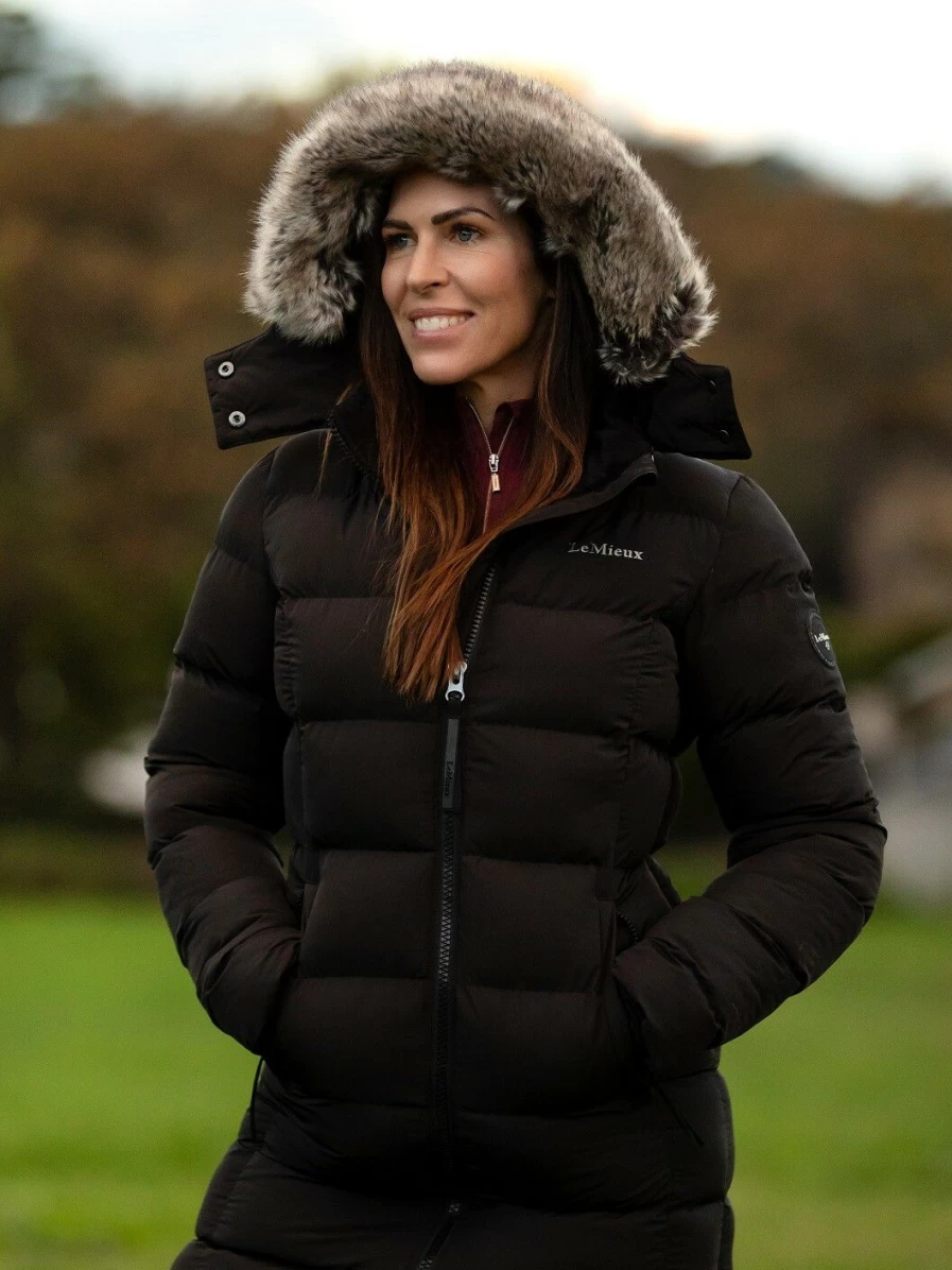 LeMieux Harper Longline Puffer Coat for Women - Warm Winter Jacket, Black Quilted Outerwear