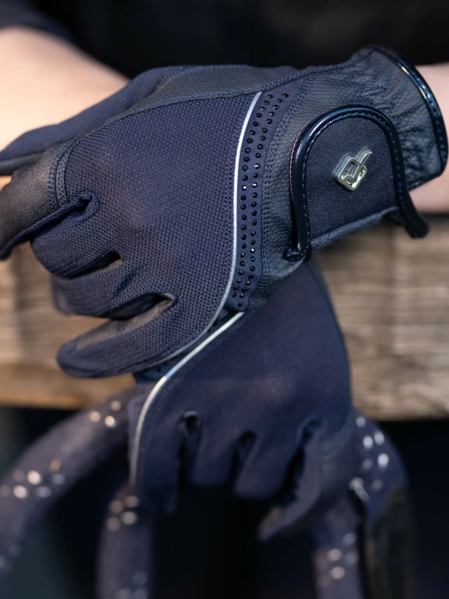 LeMieux Navy Blue Crystal-Embellished Equestrian Riding Gloves