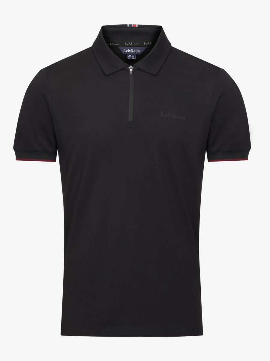 LeMieux Men's Premium Elite Zip Polo Shirt - Black, Performance Golf & Casual Wear