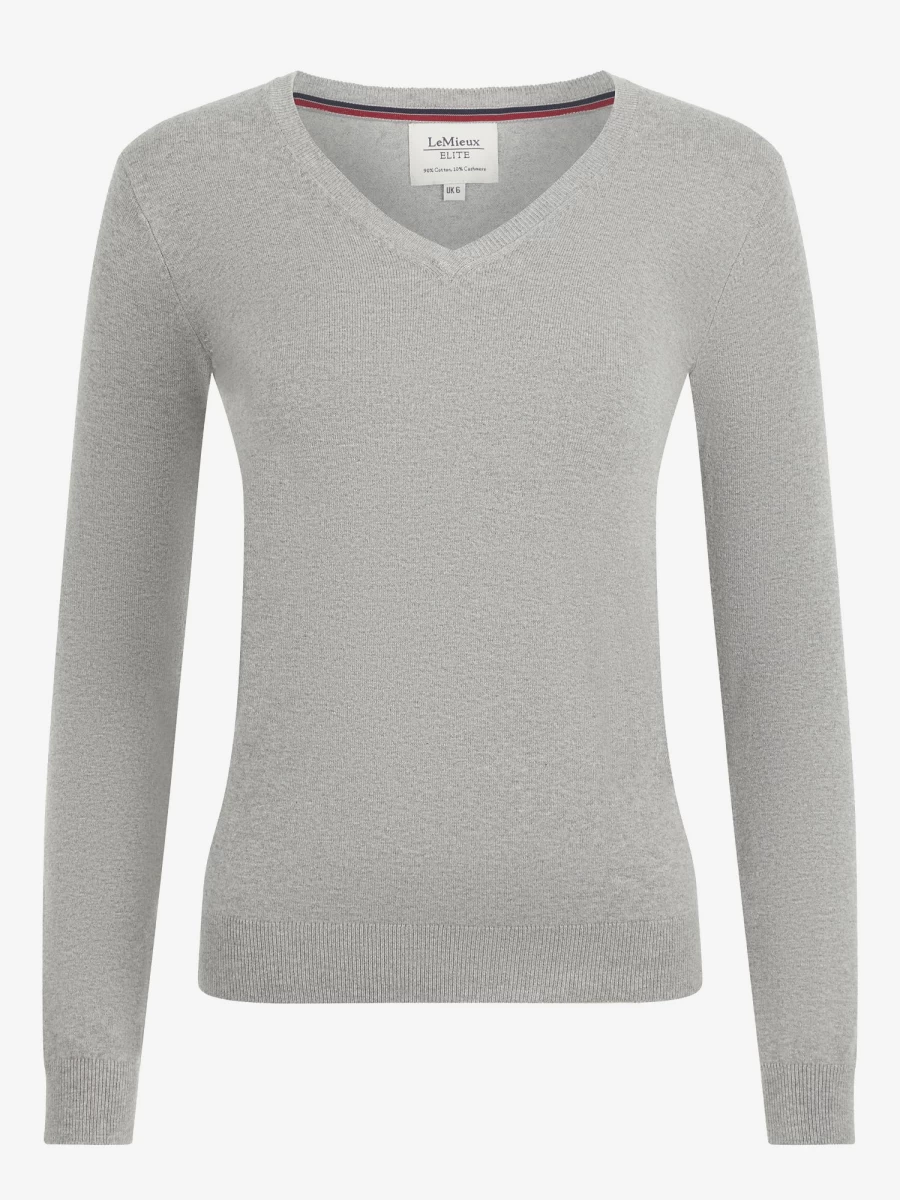 LeMieux Women's Premium Grey V-Neck Sweater - Elegant Casual Knit Jumper