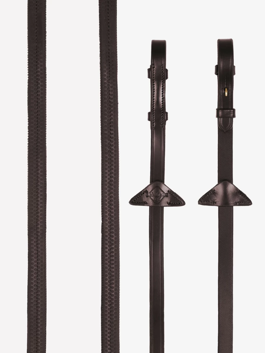 LeMieux Havana/Brass Rubber Reins for Horses – Durable Equestrian Training Gear