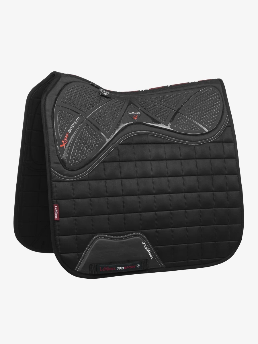 LeMieux X-Grip Silicone Dressage Saddle Pad - Square, Black, Large - Non-Slip Horse Riding Equipment
