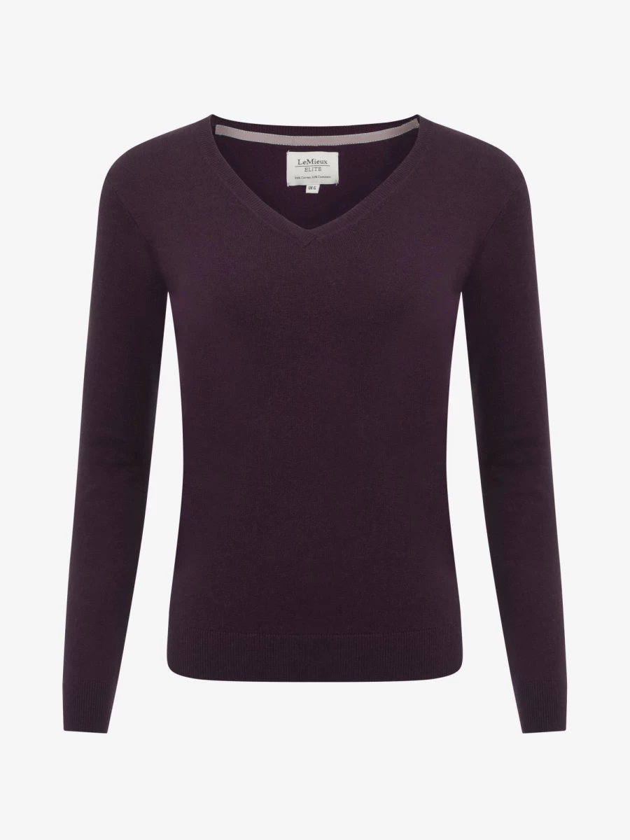 LeMieux Women's V-Neck Knit Jumper - Elegant Fig Color Pullover Sweater