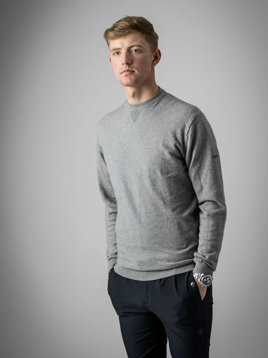 LeMieux Men's Grey Crew Neck Sweater - Soft Casual Knit Jumper for Everyday Wear