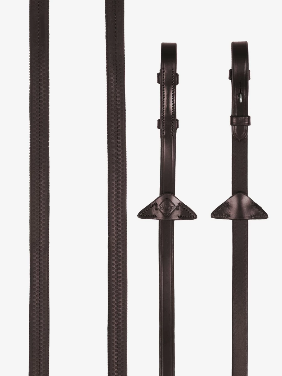 LeMieux Havana/Silver Rubber Reins for Horses – Durable Equestrian Training Equipment