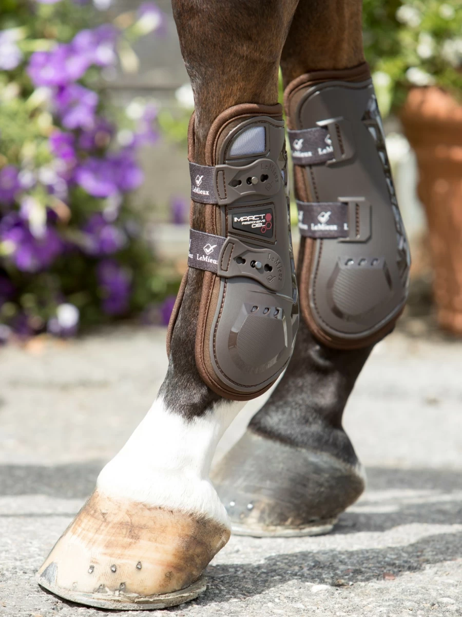 LeMieux Impact Responsive Tendon Protection Horse Boots - Durable Brown Equine Sports Boots for Enhanced Performance